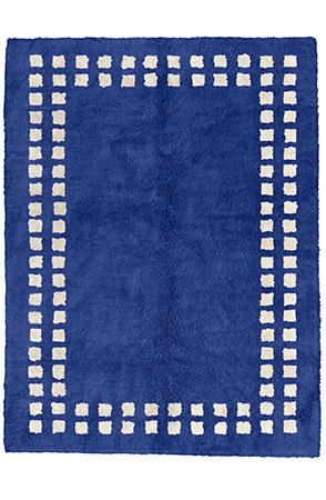 Dark Blue Framed Checkerboard Rug