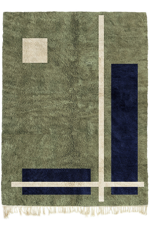 Green Minimalist Lines Moroccan Rug