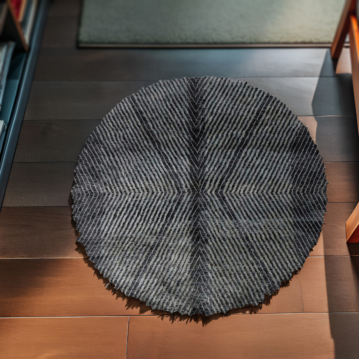 Geometric Black Round Rug
