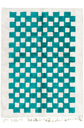Turquoise Mono Chessboard Rug